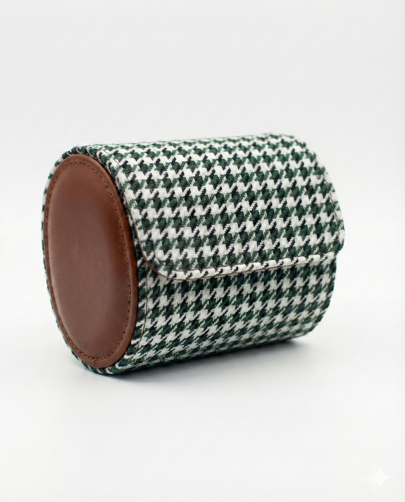 The Grand Tour 2-Watch Roll | Green & Black Pepita